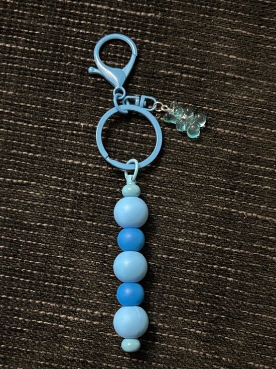 Handmade Jewelry - Handmade Blue Beaded Keychain with Clip